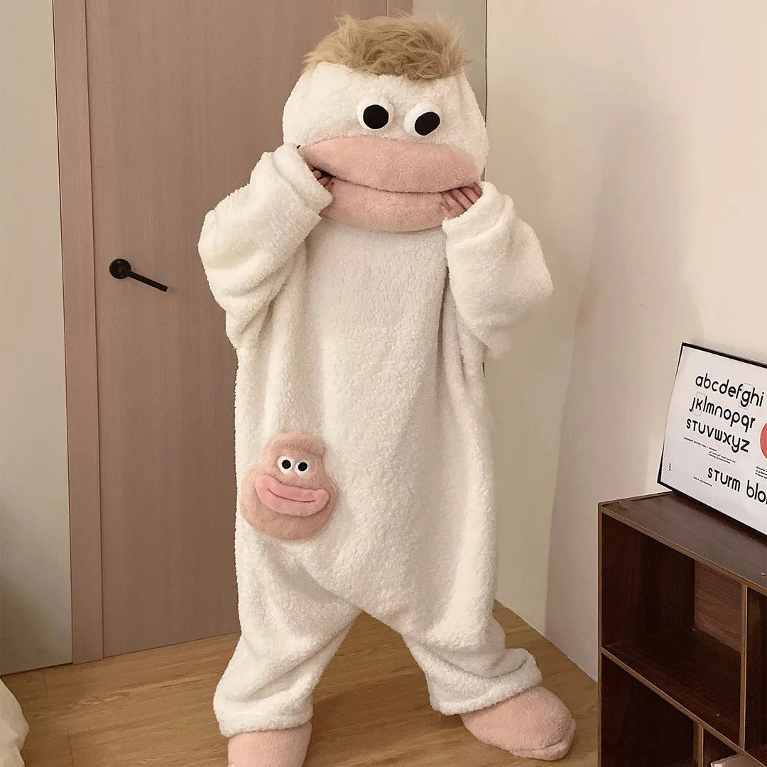 Adult Big Mouth Monster Onesie Pajamas Winter Thick Coral Fleece Warm Funny Ugly Cute Loungewear Unisex Sleepwear Green Purple